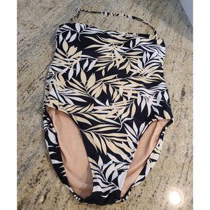 Shape Fx Size 10 One Piece Swim Suit Halter Built In Bra White Beige Black Leaf
